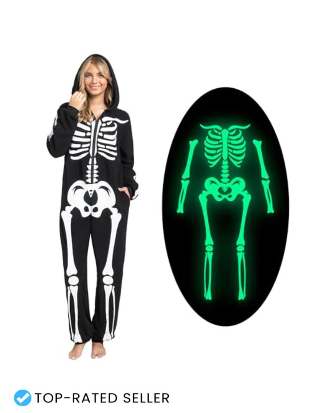 Glow In The Dark Skeleton Hooded Jumpsuit Halloween Cosplay Costume